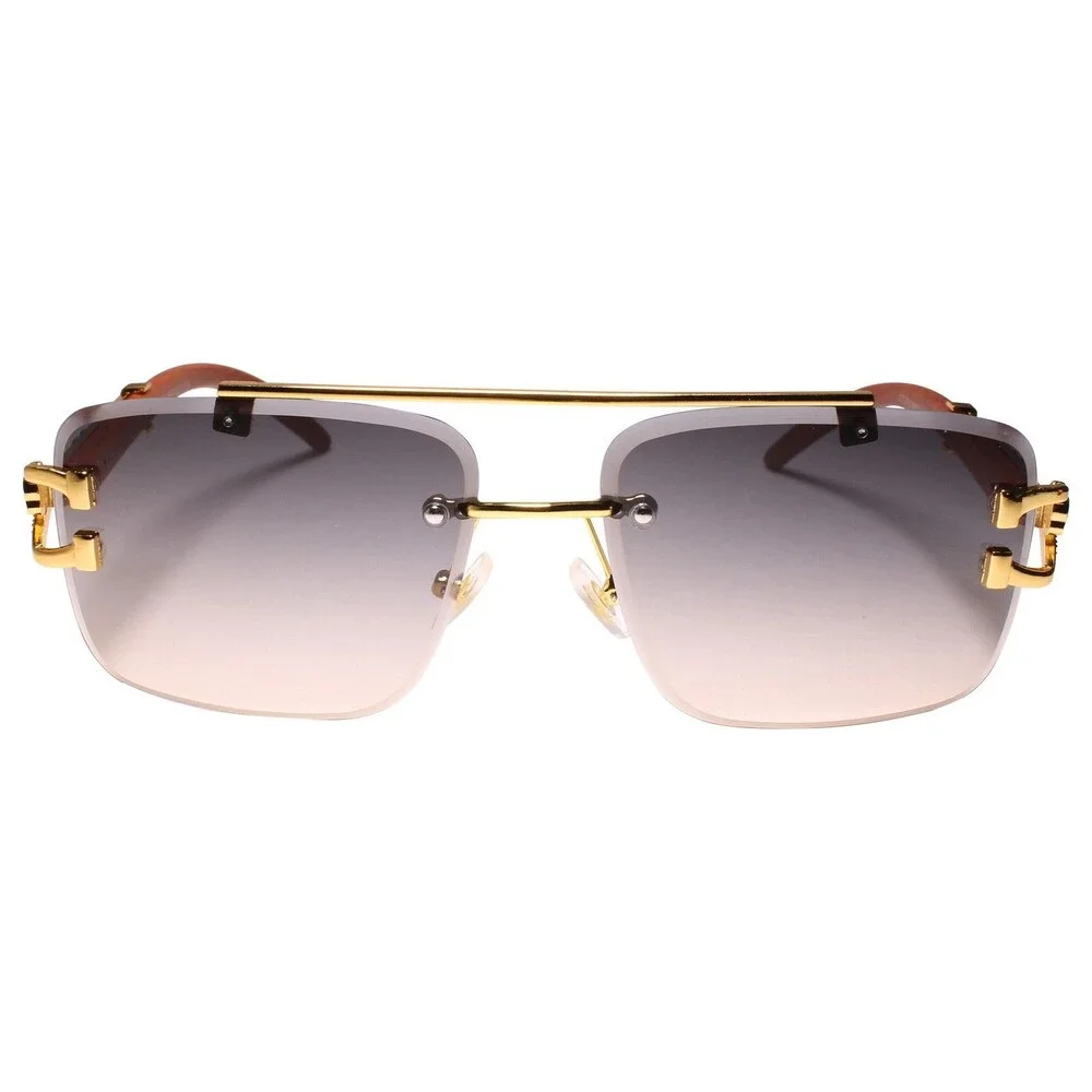 Diamond Cut Lens Gold & Faux Wood Frame Swag Hip Hop Rapper DJ Style Sunglasses